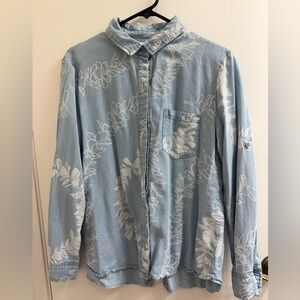 Fighting Eel Chambray Light Blue Floral Lei Button Shirt